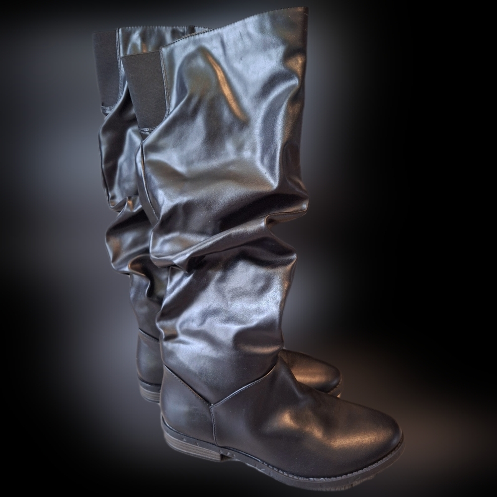 Slouch faux leather boots